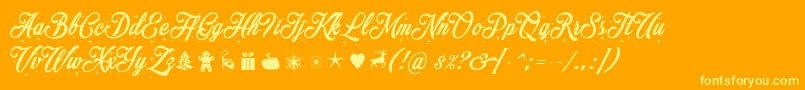 Merrychristmasstar-Schriftart – Gelbe Schriften auf orangefarbenem Hintergrund