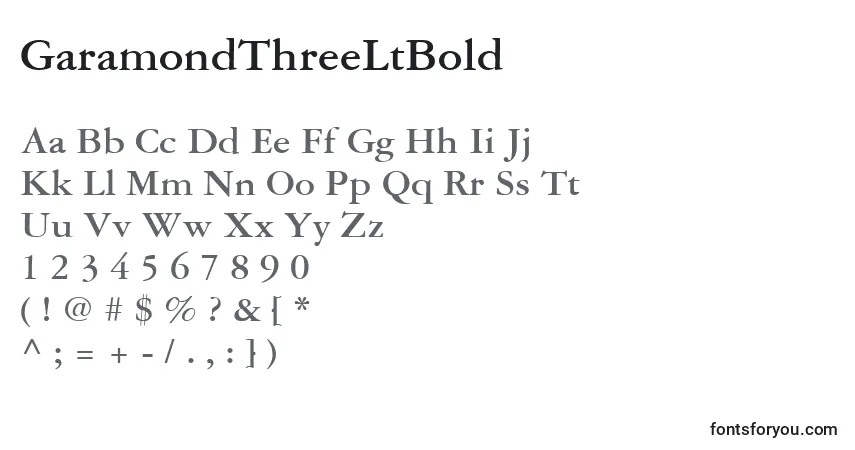 A fonte GaramondThreeLtBold – alfabeto, números, caracteres especiais