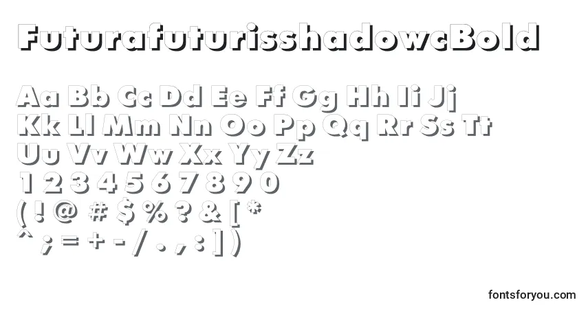 A fonte FuturafuturisshadowcBold – alfabeto, números, caracteres especiais