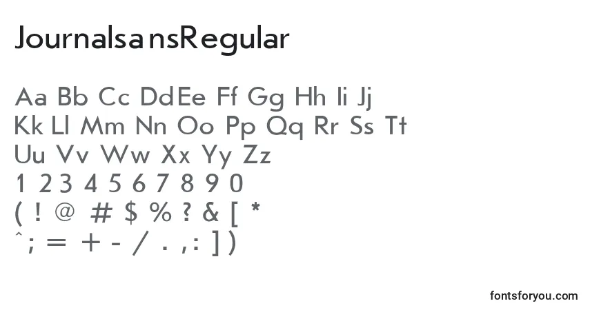 Czcionka JournalsansRegular – alfabet, cyfry, specjalne znaki