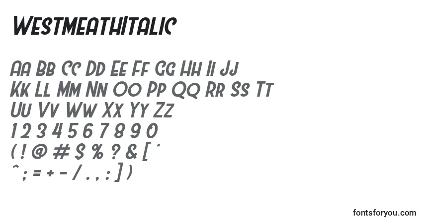 A fonte WestmeathItalic (46394) – alfabeto, números, caracteres especiais