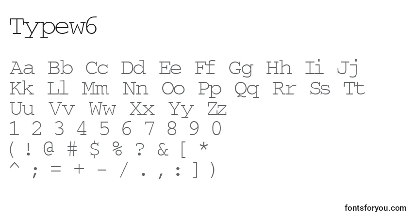 A fonte Typew6 – alfabeto, números, caracteres especiais