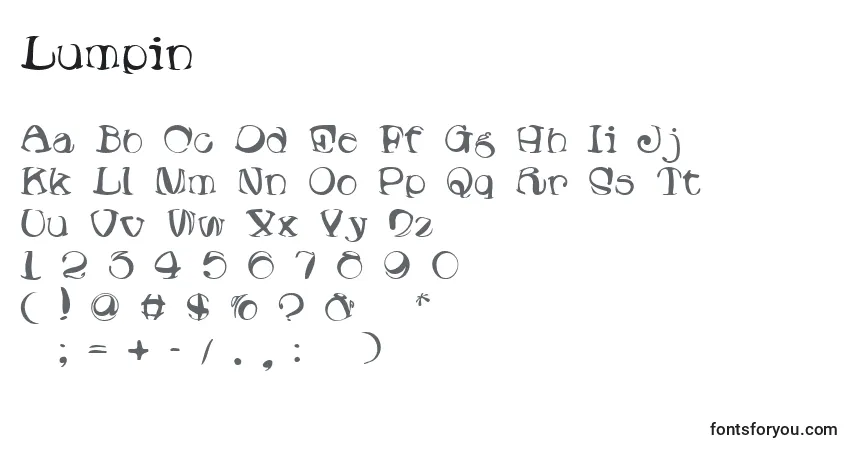 characters of lumpin font, letter of lumpin font, alphabet of  lumpin font