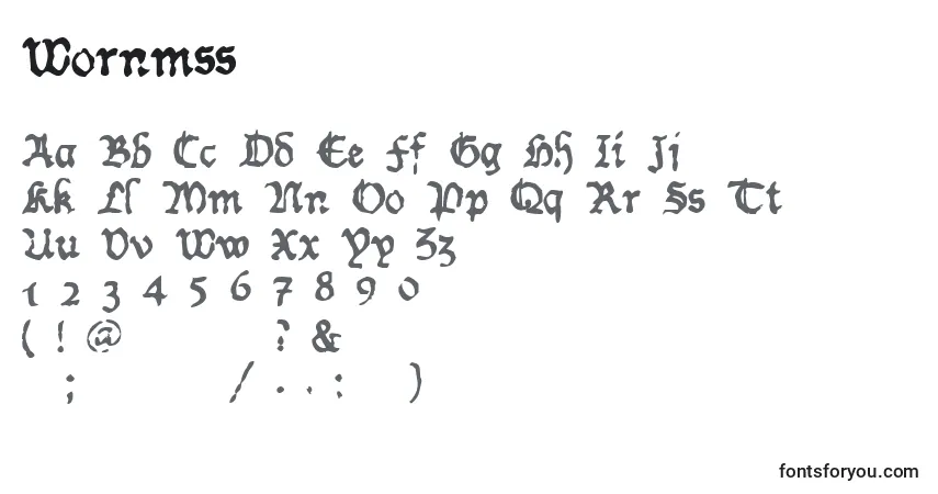 A fonte Wornmss – alfabeto, números, caracteres especiais