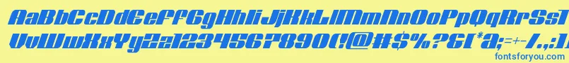 フォントNolocontendrecondital – 青い文字が黄色の背景にあります。