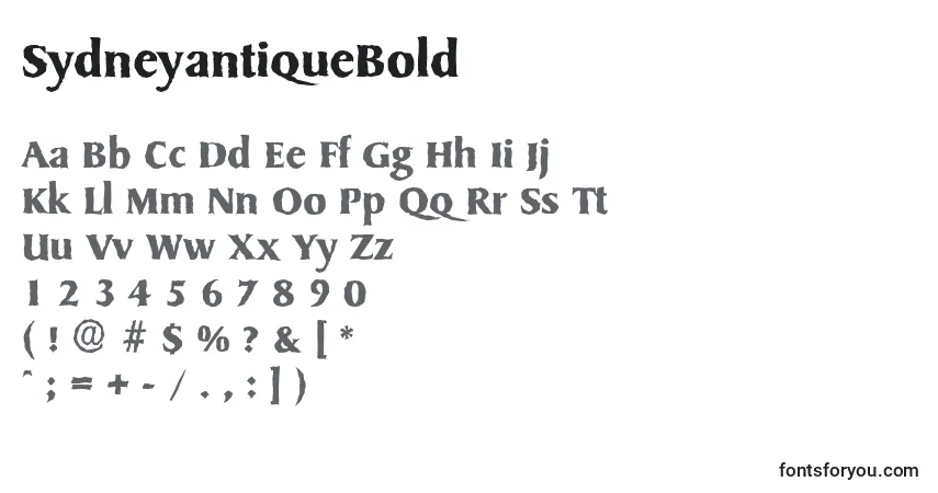 A fonte SydneyantiqueBold – alfabeto, números, caracteres especiais