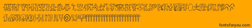 Rongorongo-Schriftart – Schwarze Schriften auf orangefarbenem Hintergrund