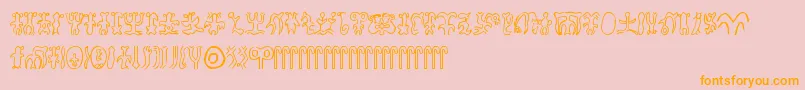 Rongorongo-Schriftart – Orangefarbene Schriften auf rosa Hintergrund