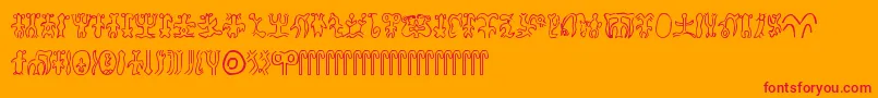 Rongorongo-Schriftart – Rote Schriften auf orangefarbenem Hintergrund