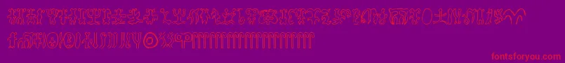 Rongorongo-Schriftart – Rote Schriften auf violettem Hintergrund