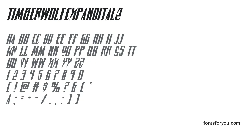 Czcionka Timberwolfexpandital2 – alfabet, cyfry, specjalne znaki