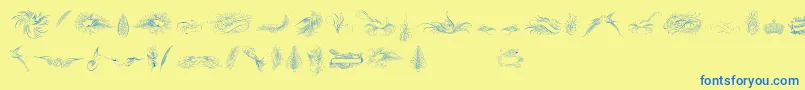 PenmanshipBirdsAndOrnamentsFree-Schriftart – Blaue Schriften auf gelbem Hintergrund