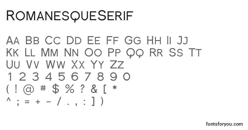 A fonte RomanesqueSerif – alfabeto, números, caracteres especiais