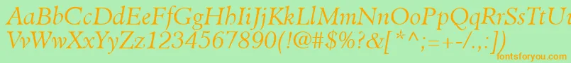 Fonte ClericLightSsiLightItalic – fontes laranjas em um fundo verde