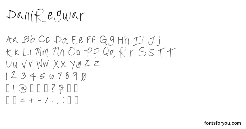 Schriftart DaniRegular – Alphabet, Zahlen, spezielle Symbole