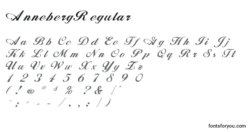Czcionka AnnebergRegular – alfabet, cyfry, specjalne znaki