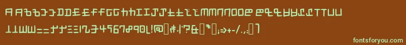 フォントSplatoonCephaloblock – 緑色の文字が茶色の背景にあります。