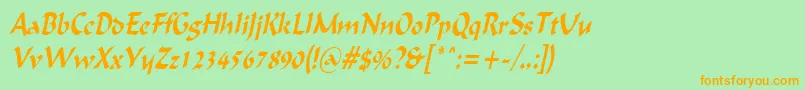 IgnaciouscondensedItalic-Schriftart – Orangefarbene Schriften auf grünem Hintergrund