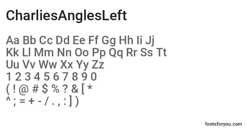 CharliesAnglesLeft-fontti – aakkoset, numerot, erikoismerkit