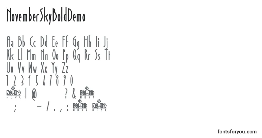 Czcionka NovemberSkyBoldDemo – alfabet, cyfry, specjalne znaki