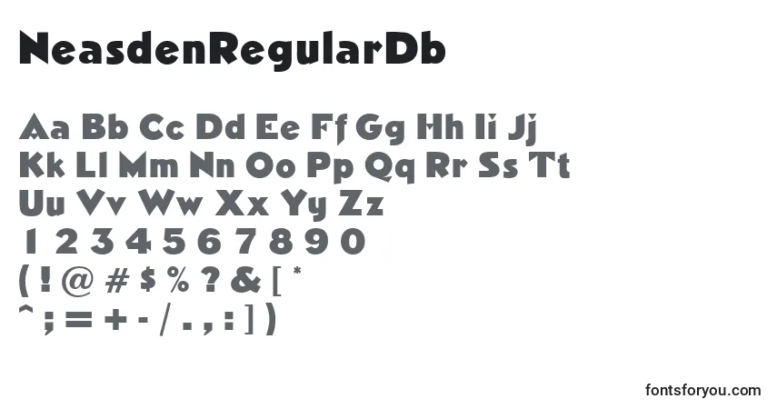 Czcionka NeasdenRegularDb – alfabet, cyfry, specjalne znaki