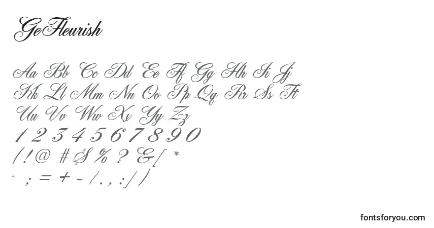 A fonte GeFleurish – alfabeto, números, caracteres especiais