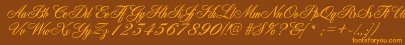 GeFleurish-Schriftart – Orangefarbene Schriften auf braunem Hintergrund