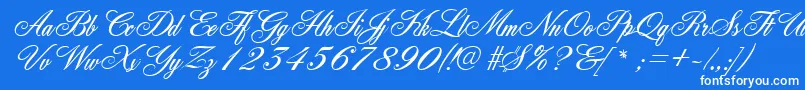 GeFleurish-Schriftart – Weiße Schriften auf blauem Hintergrund