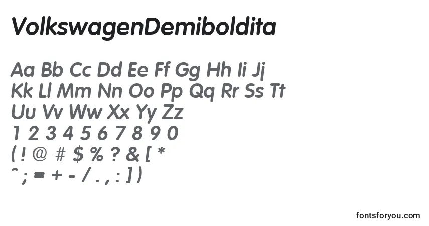 Шрифт VolkswagenDemiboldita – алфавит, цифры, специальные символы