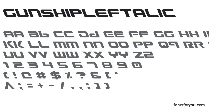 Schriftart GunshipLeftalic – Alphabet, Zahlen, spezielle Symbole
