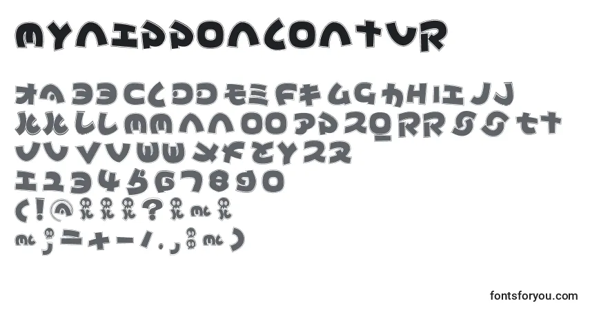 A fonte Mynipponcontur – alfabeto, números, caracteres especiais