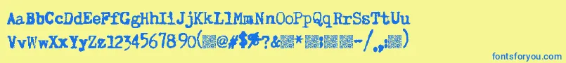 フォントSuperkeys – 青い文字が黄色の背景にあります。