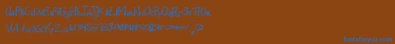 フォントJuicyrags – 茶色の背景に青い文字