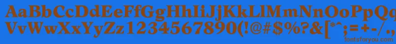フォントLeamingtonserialBlackRegular – 茶色の文字が青い背景にあります。