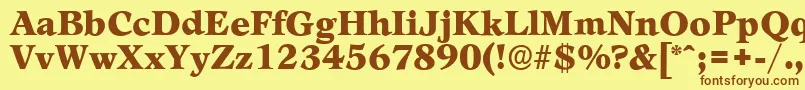 フォントLeamingtonserialBlackRegular – 茶色の文字が黄色の背景にあります。