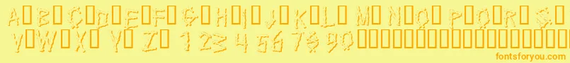 フォントKrBamboo – オレンジの文字が黄色の背景にあります。