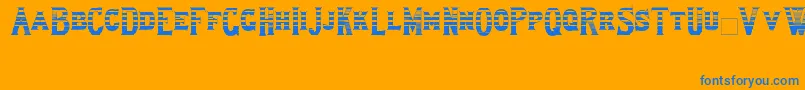 Lewishamstripe-Schriftart – Blaue Schriften auf orangefarbenem Hintergrund