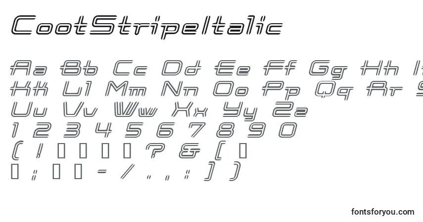 A fonte CootStripeItalic – alfabeto, números, caracteres especiais