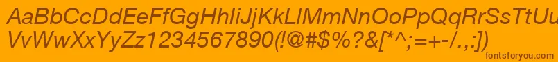 Weitere Informationen zur HelveticaLt56Italic-Schriftart HelveticaLt56Italic-Schriftart – Braune Schriften auf orangefarbenem Hintergrund