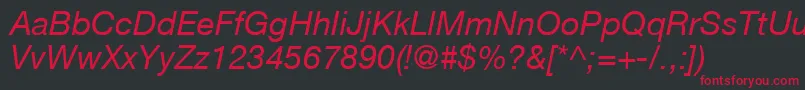 フォントHelveticaLt56Italic – 黒い背景に赤い文字