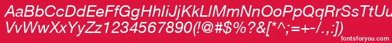 HelveticaLt56Italic-fontti – valkoiset fontit punaisella taustalla