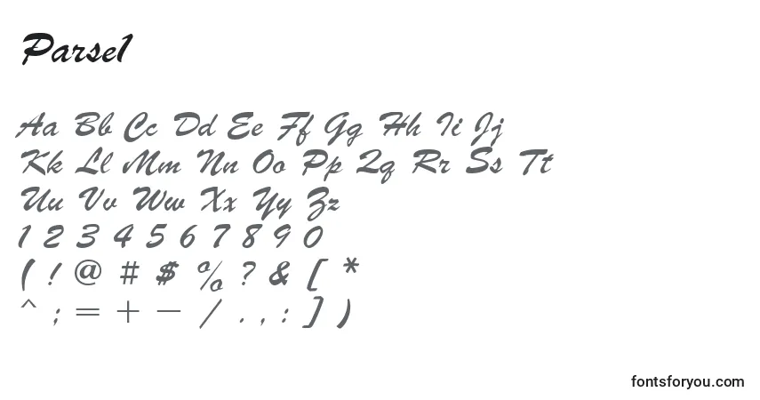 Schriftart Parse1 – Alphabet, Zahlen, spezielle Symbole