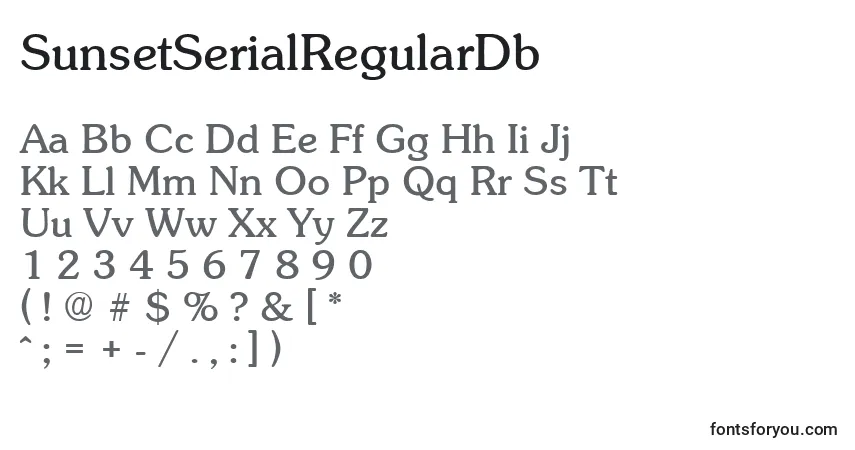 Шрифт SunsetSerialRegularDb – алфавит, цифры, специальные символы