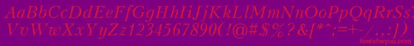 VoltaireItalic-Schriftart – Rote Schriften auf violettem Hintergrund