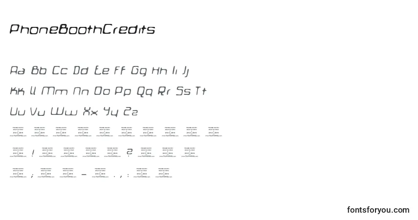 Czcionka PhoneBoothCredits – alfabet, cyfry, specjalne znaki