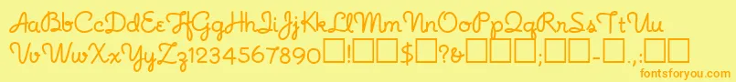Noodlescript-Schriftart – Orangefarbene Schriften auf gelbem Hintergrund