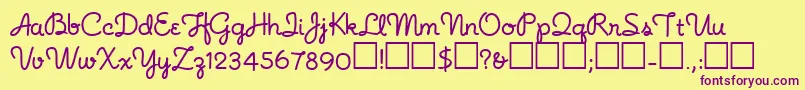 Noodlescript Font – Purple Fonts on Yellow Background