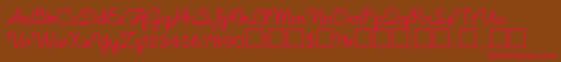 フォントNoodlescript – 赤い文字が茶色の背景にあります。