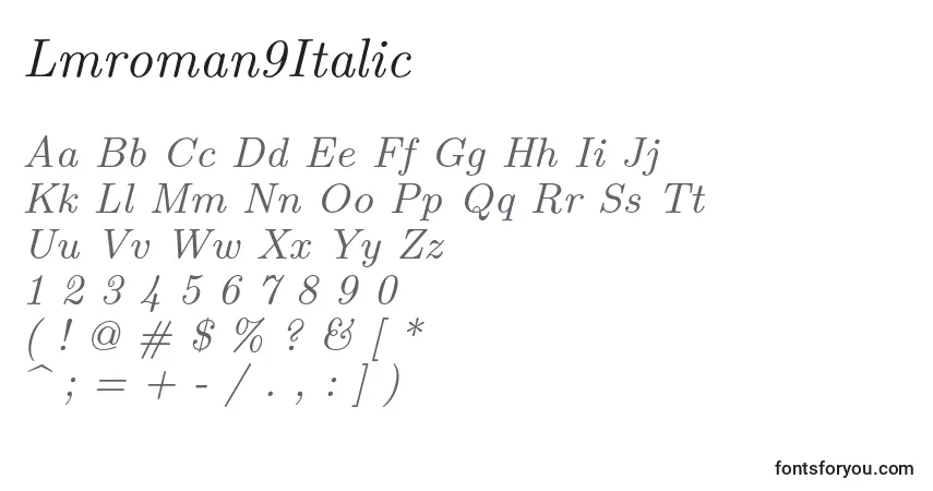 Schriftart Lmroman9Italic – Alphabet, Zahlen, spezielle Symbole