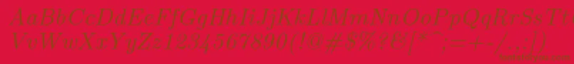 Lmroman9Italic-Schriftart – Braune Schriften auf rotem Hintergrund